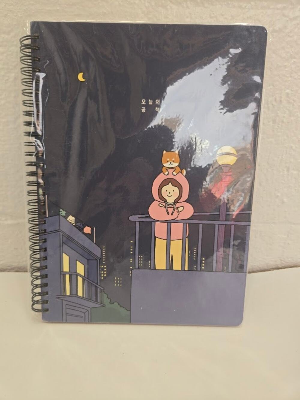 Kawaii Girl & Cat Night City Spiral Lined Notebook Journal New Sealed